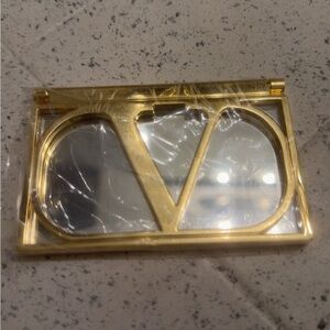 Valentino Gold Compact Mirror with Decorative V Logo in Dust Bag
